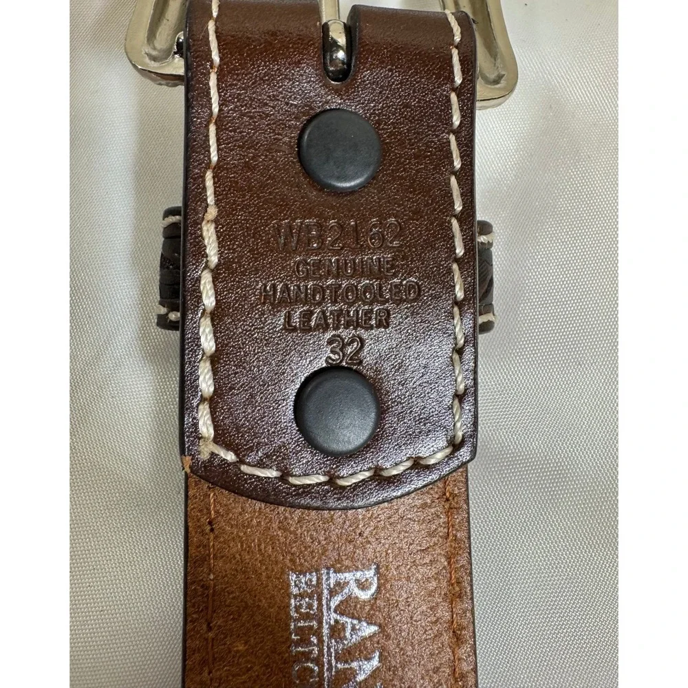 Ranger Belt Company Mens Brown Hand Tooled Leather Western Belt WB2162 Size 32